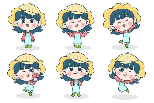Carácter de joven inteligente con diferentes poses de expresión facial y mano.