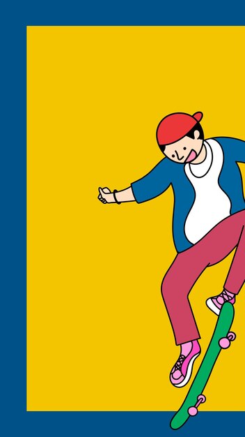 Carácter joven skater en vector de fondo de dos tonos