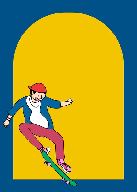 Carácter joven skater en vector de fondo de dos tonos
