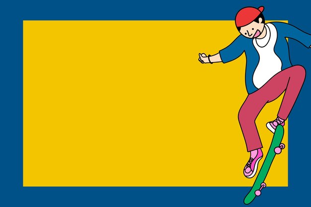 Carácter joven skater en vector de fondo de dos tonos