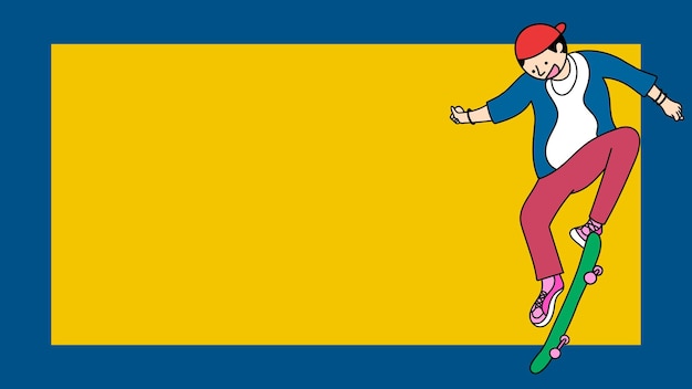 Carácter joven skater en vector de fondo de dos tonos