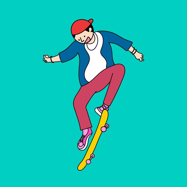 Carácter joven skater en vector de fondo verde