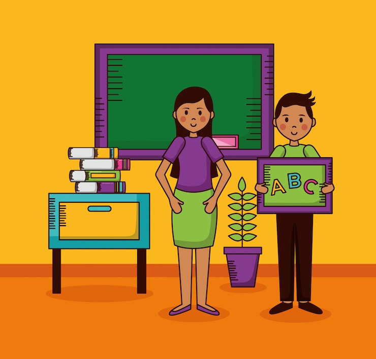 Vector gratuito carácter de maestros en el aula de la escuela