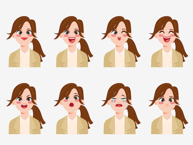 Vector gratuito carácter mostrando emociones cara clip art mujer de negocios