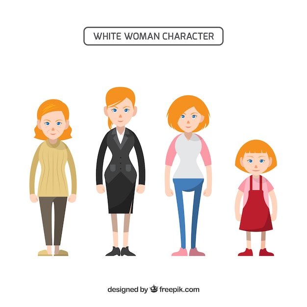 Carácter de mujer blanca en diferentes edades