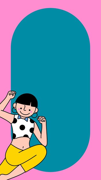 Carácter de mujer genial en un marco rosa y vector de fondo azul