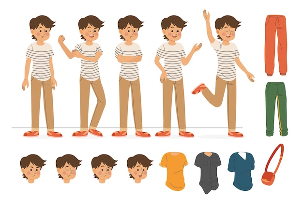 Vector gratuito carácter de niño haciendo diferentes poses