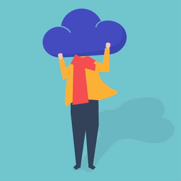Carácter de una persona con una nube como ilustración principal