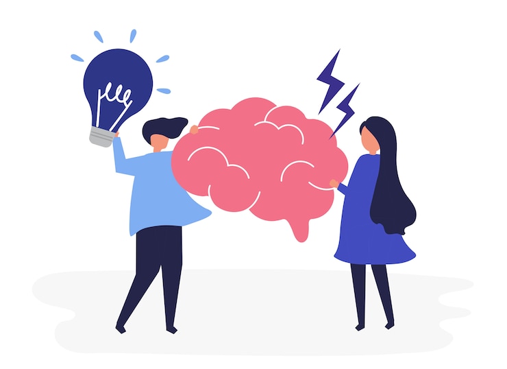 Vector gratuito carácter de personas con iconos de ideas creativas.