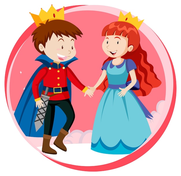 Carácter de príncipe y princesa de fantasía sobre fondo blanco.