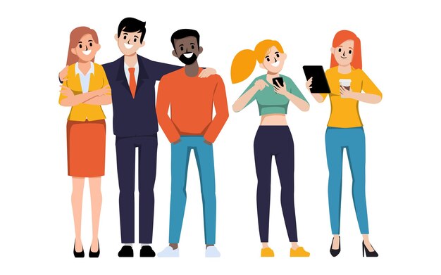 Carácter de trabajo en equipo de personas de Busienss. Diseño de vector de ilustración de dibujos animados plana.