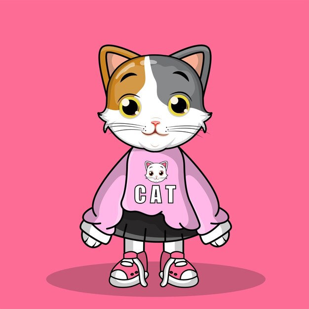 Carácter de vector de mascota de dibujos animados de gato fresco de vector