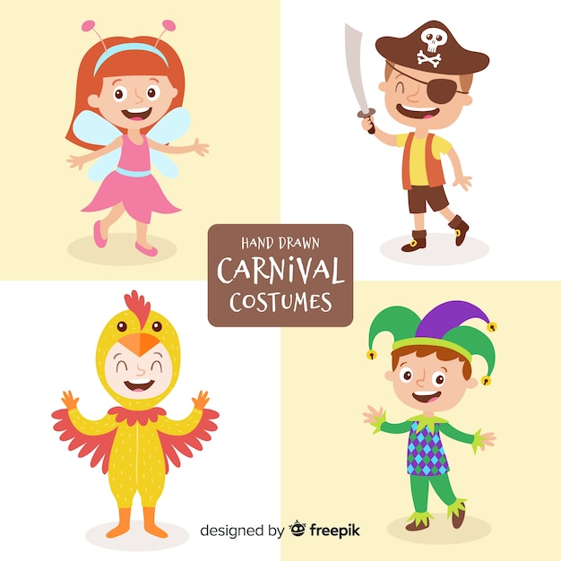 Vector gratuito caracteres de carnaval en trajes