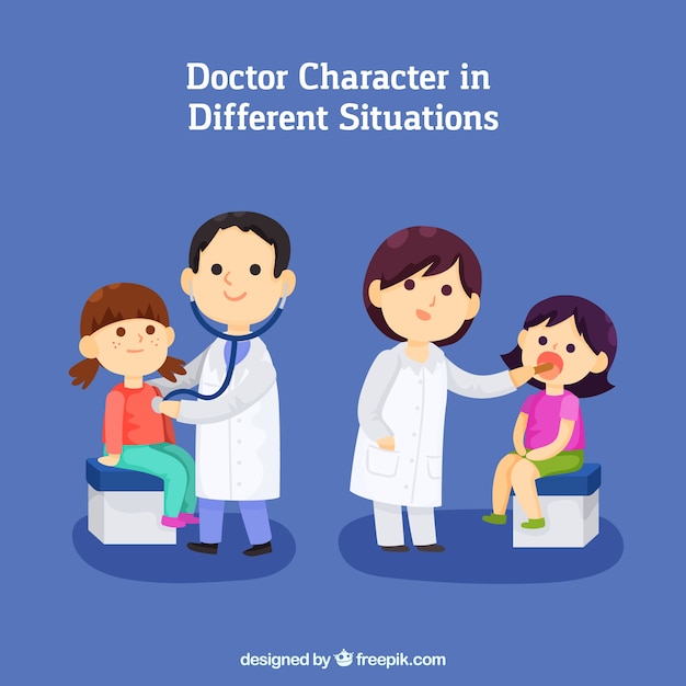 Vector gratuito caracteres de doctores en diferentes situaciones