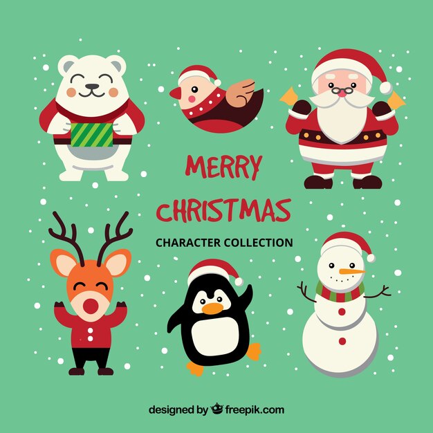 Caracteres de navidad y copos de nieve