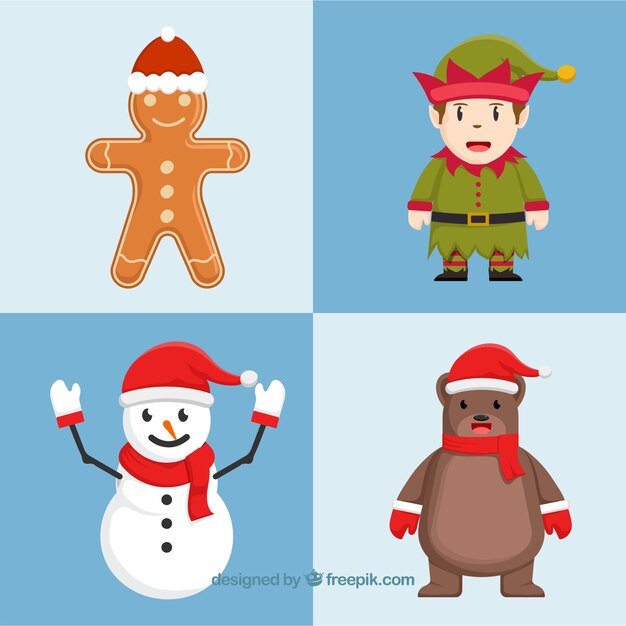 Caracteres de navidad en estilo flat