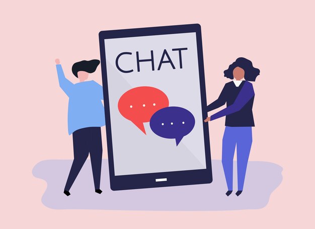 Caracteres de una pareja y la ilustración del concepto de mensajes de texto
