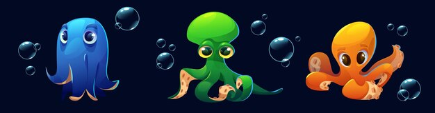 Caracteres de pulpo aislados en negro