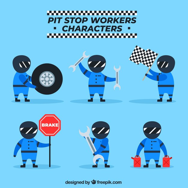 Caracteres de trabajadores de paradas de boxes