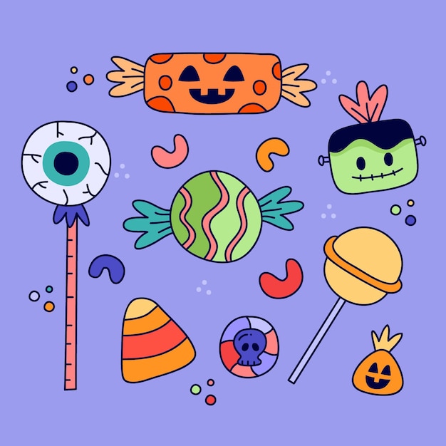 Vector gratuito caramelos de halloween dibujados a mano