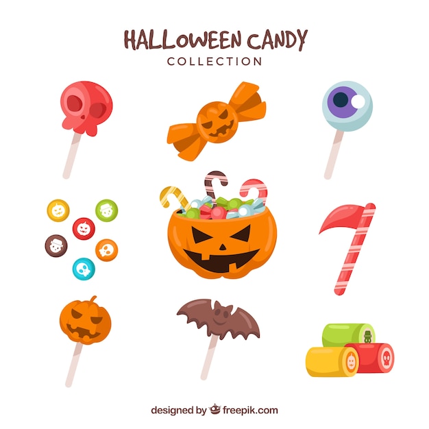 Caramelos de halloween con diseño plano