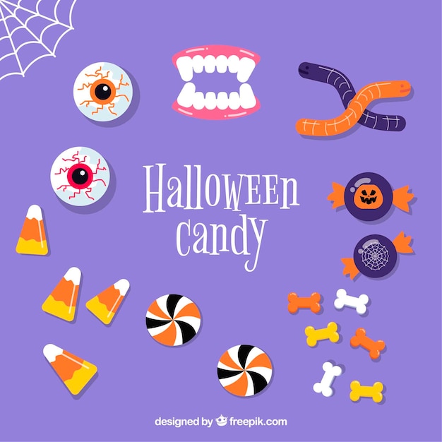 Vector gratuito caramelos de halloween con estilo terrorífico