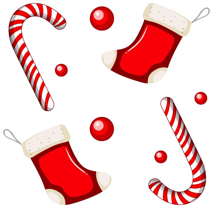 Vector gratuito caramelos y medias navideñas festivas