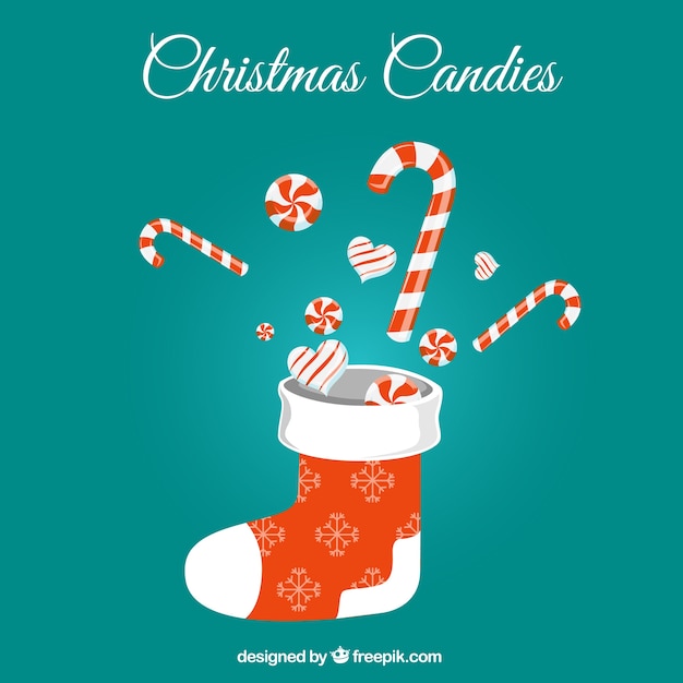 Caramelos de navidad y un calcetín