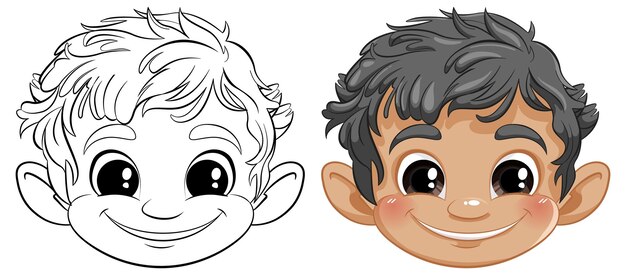 Las caras alegres de los niños de dibujos animados