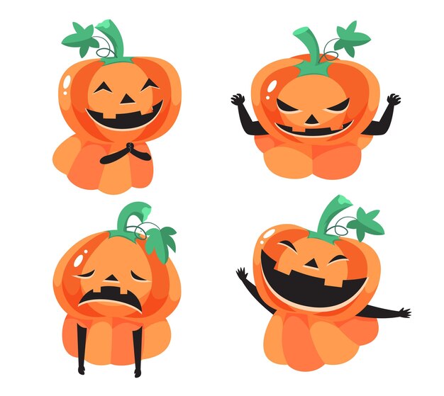 Caras de calabaza naranja con diferentes emociones en el festival de Halloween