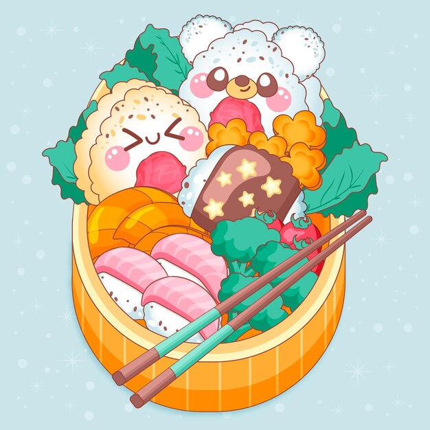 Caras kawaii en lonchera japonesa bento