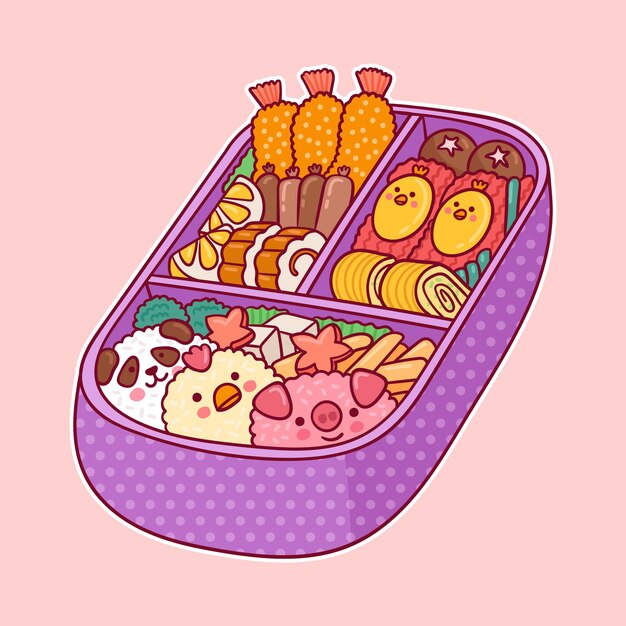 Caras kawaii en lonchera japonesa bento