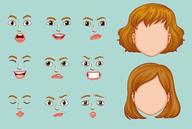 Vector gratuito caras de la mujer con diversas expresiones