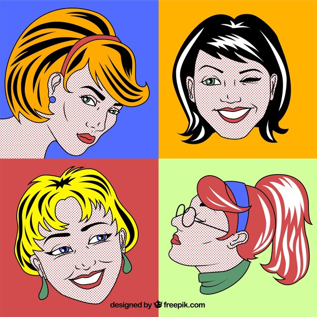 Caras de mujeres en estilo pop art
