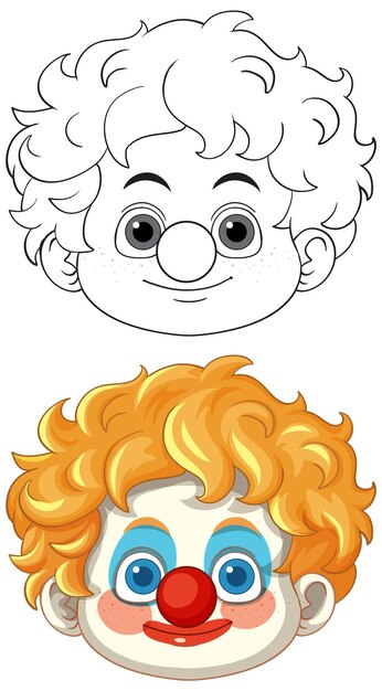Las caras de payaso coloridas y blancas y negras