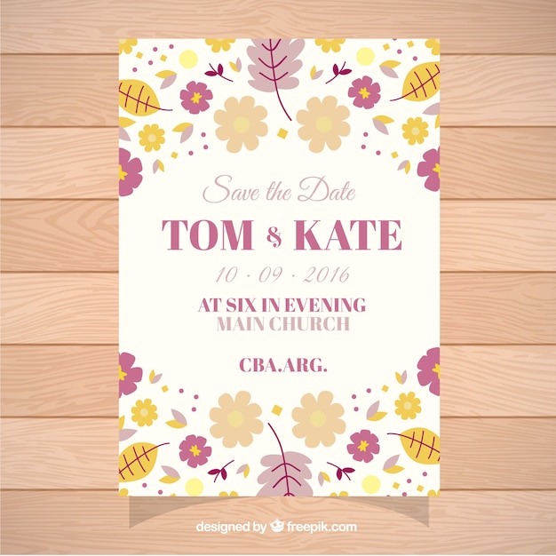 Vector gratuito card for wedding decorated with beautiful flowers