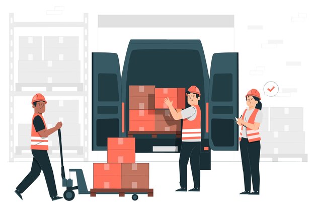 Cargando una furgoneta en una ilustración del concepto de almacén