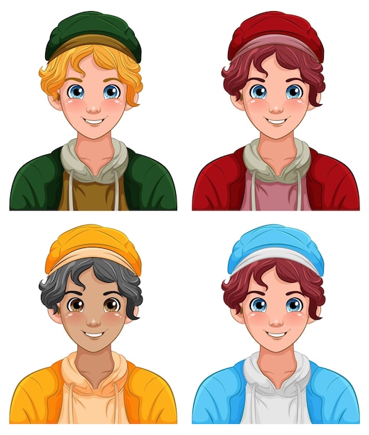 Vector gratuito caricatura, adolescente masculino, llevando, sombrero, conjunto