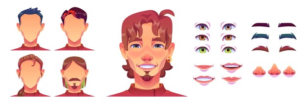 Caricatura de construcción de avatar de personaje de cara de hombre