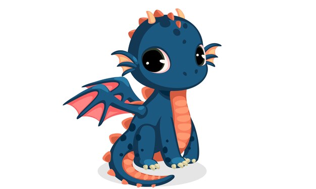 Caricatura lindo bebé dragón azul oscuro