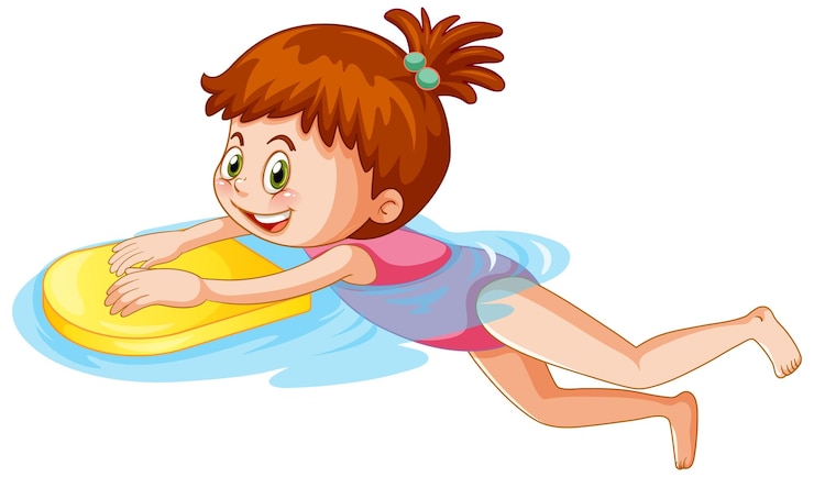 Vector gratuito caricatura, niña, práctica, natación