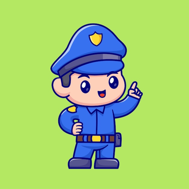 Caricatura de policía con puntería icono vectorial ilustración de personas profesión vector plano aislado