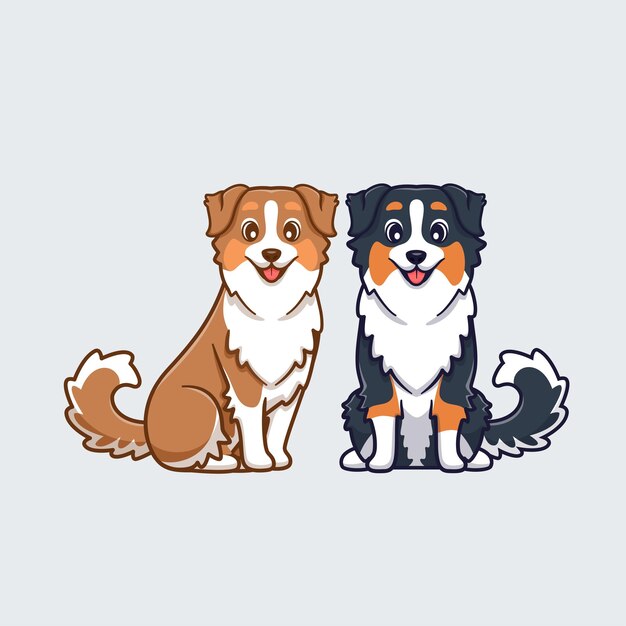 Cariñosa pareja de perros pastores australianos dibujos animados icono vectorial ilustración naturaleza animal aislado plano