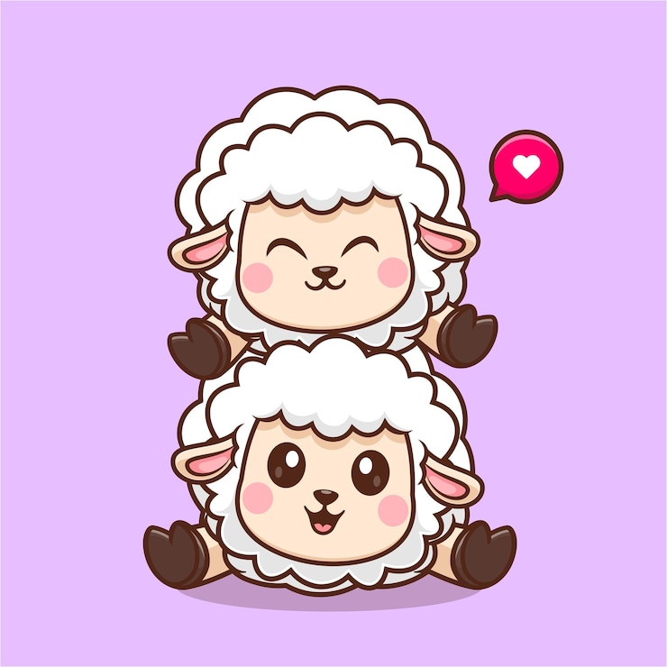 Vector gratuito cariñosas ovejas jugando juntas vector de dibujos animados icono ilustración naturaleza animal vector plano aislado
