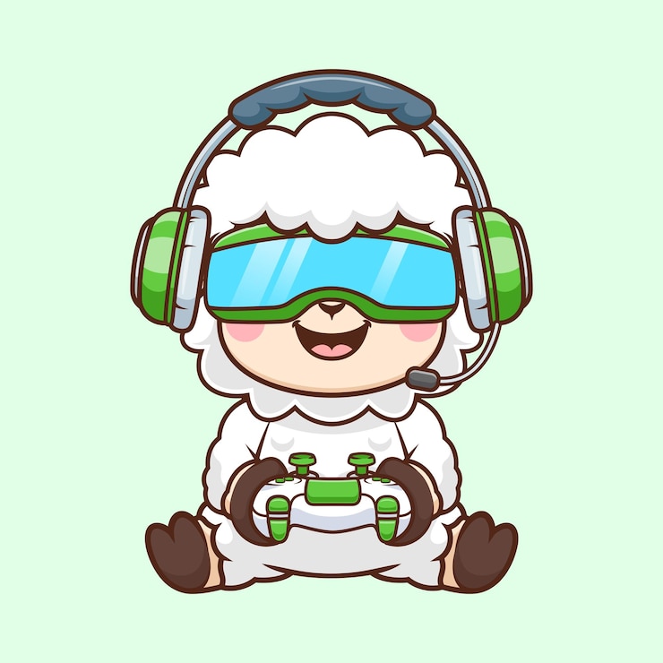 Vector gratuito cariñosas ovejas jugando vr juego con controlador dibujos animados icono vectorial ilustración tecnología animal plano