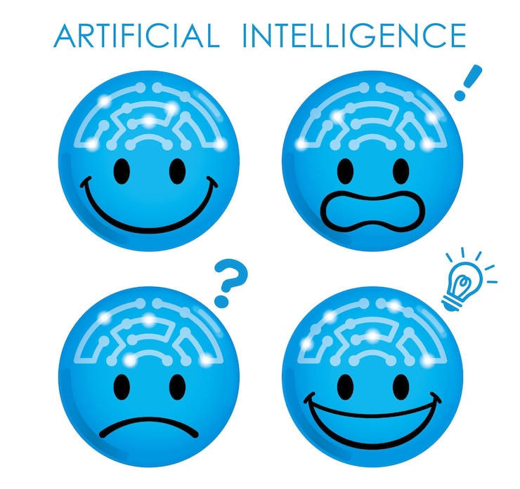 Vector gratuito una carita sonriente azul con las palabras inteligencia artificial