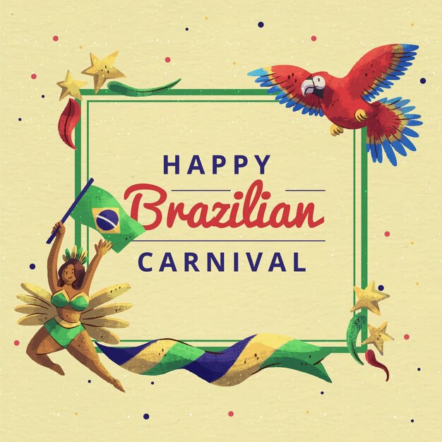 Vector gratuito carnaval brasileño en acuarela con loro