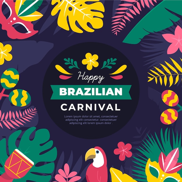 Carnaval brasileño plano con vegetación.