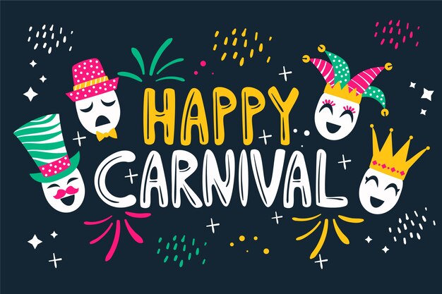 Carnaval dibujado a mano con cuervos y emociones humanas.