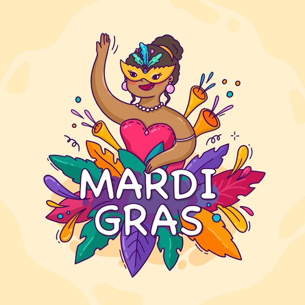 Carnaval de mardi gras dibujado a mano